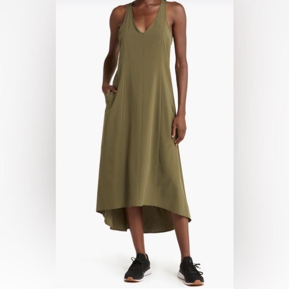 Zella Getaway Relaxed High-Low Maxi Dress Green Medium NWOT